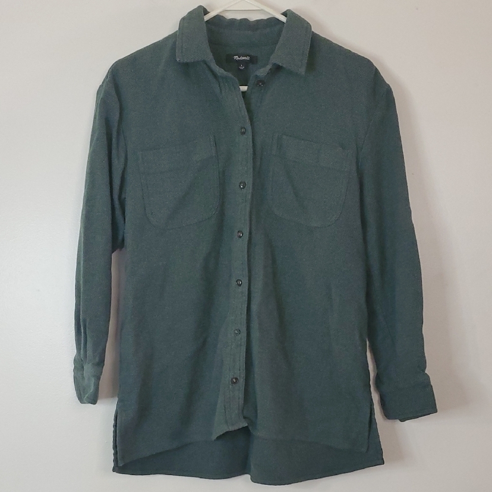 Madewell Cotton Shacket Size Small Heathered Green Oversized Minimalist